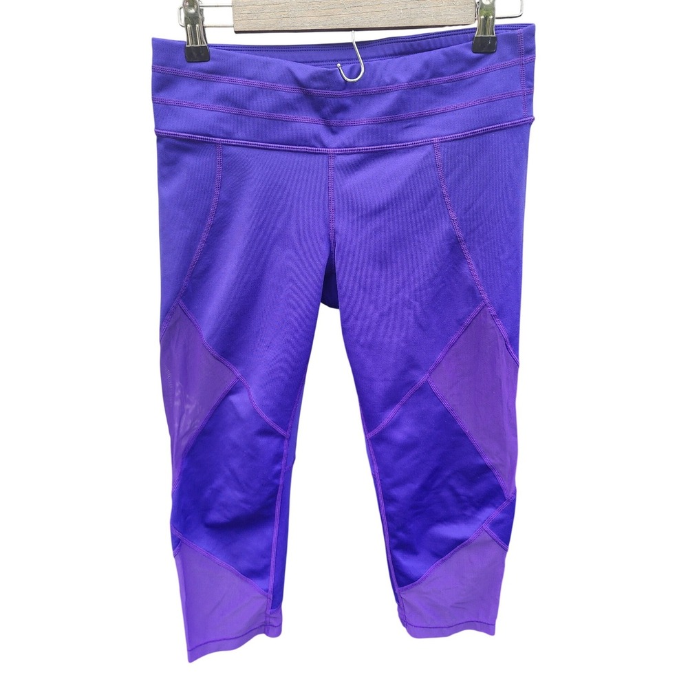 Athleta Purple Mesh‎ Panel Cropped Leggings Womens Medium Mid Rise Yoga Pants